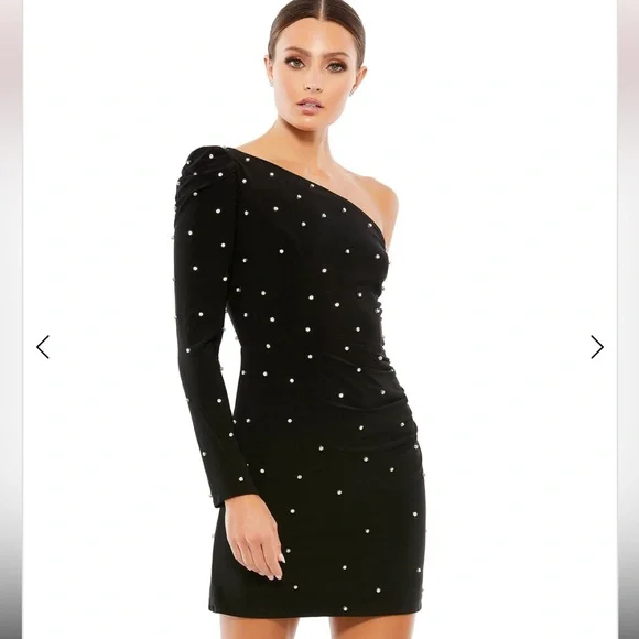 ieena for mac duggal black dress Mac Duggal Shimmering Pleated A-Line 3/4 Sleeve Gown - Black